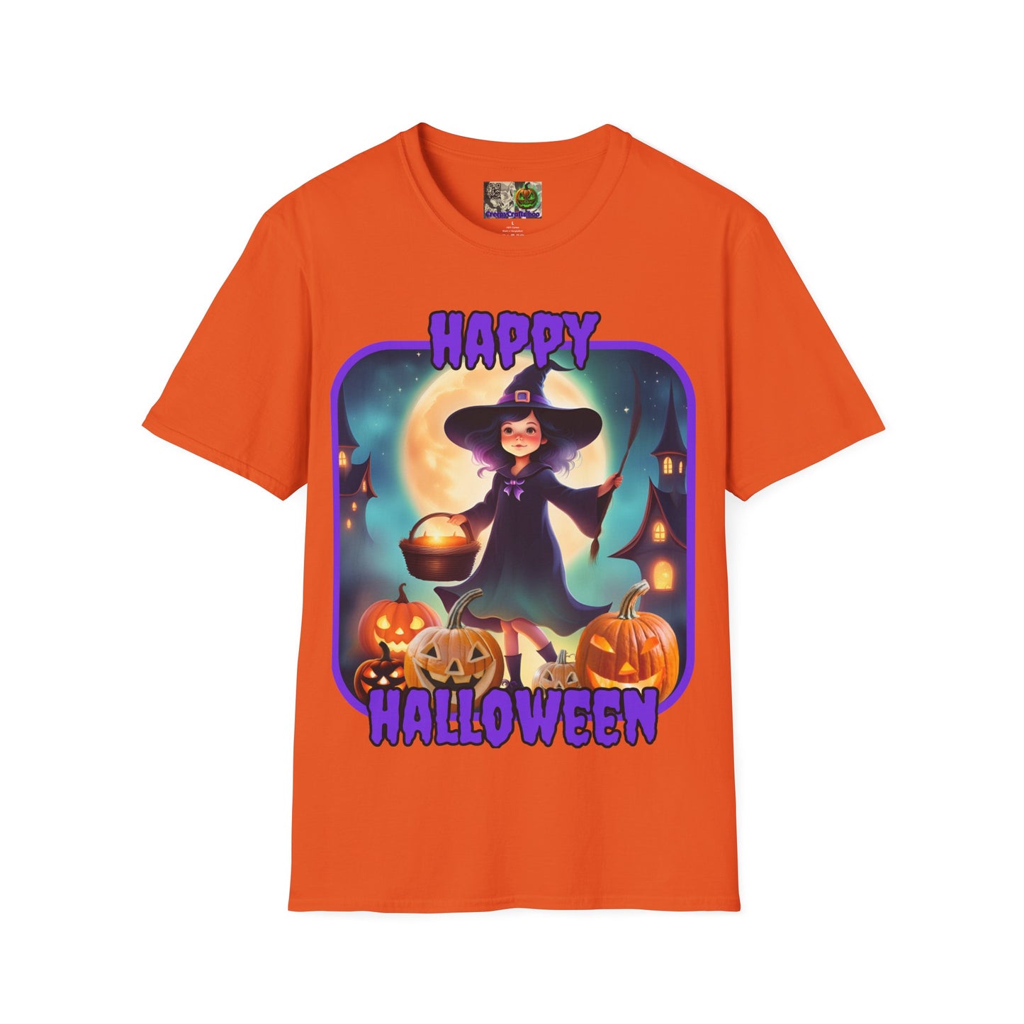 Happy Halloween Little Witch Purple font, Light colors, Unisex T-Shirt by CreepyCrafts.boo