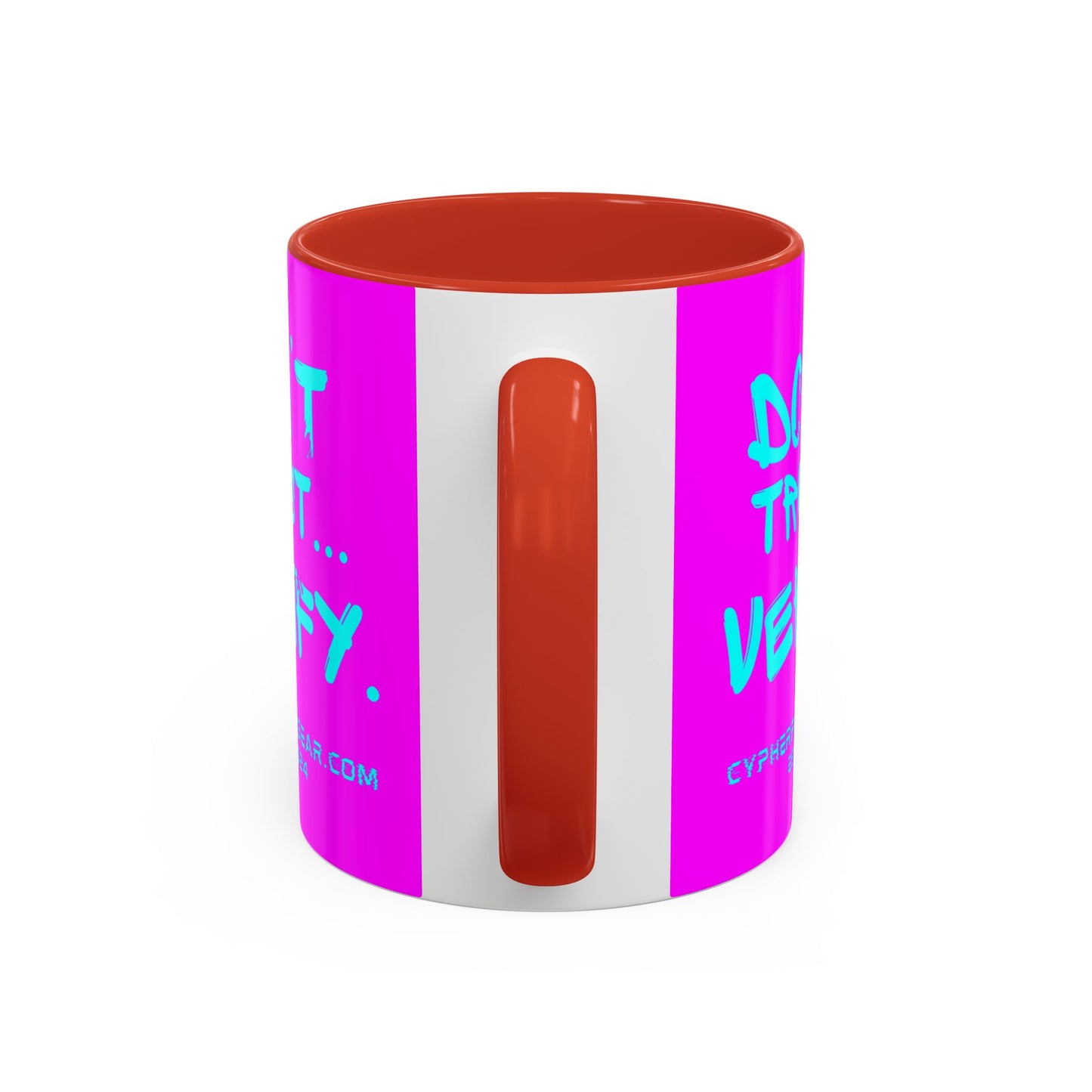 Don't Trust...Verify. Electric Magenta Accent Mug by cypherpunkgear.com