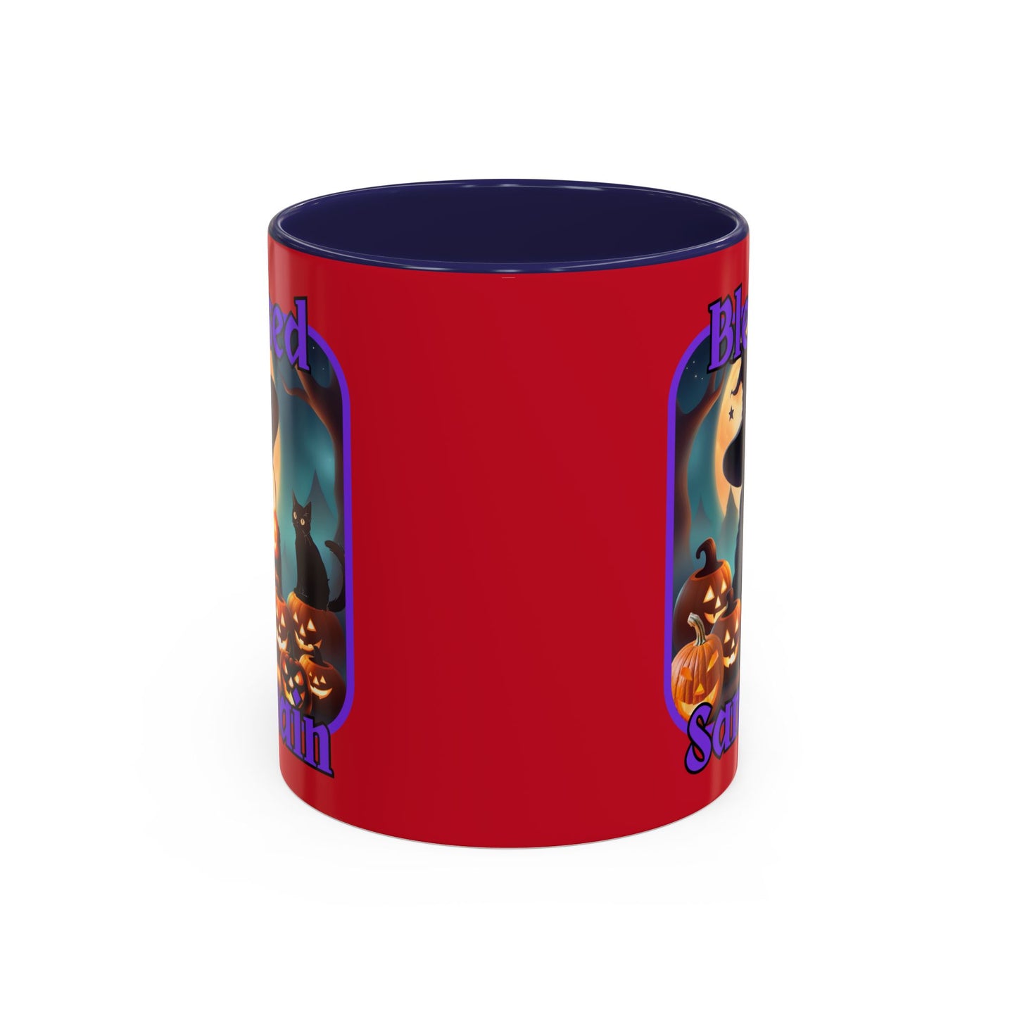 Blessed Samhain Cute Witch Purple font Red Accent Mug by CreepyCrafts.boo