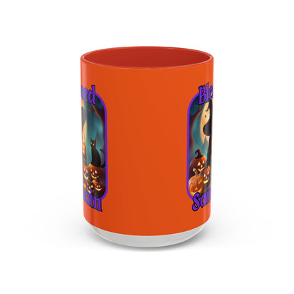 Blessed Samhain Cute Witch Purple font Orange Accent Mug by CreepyCrafts.boo