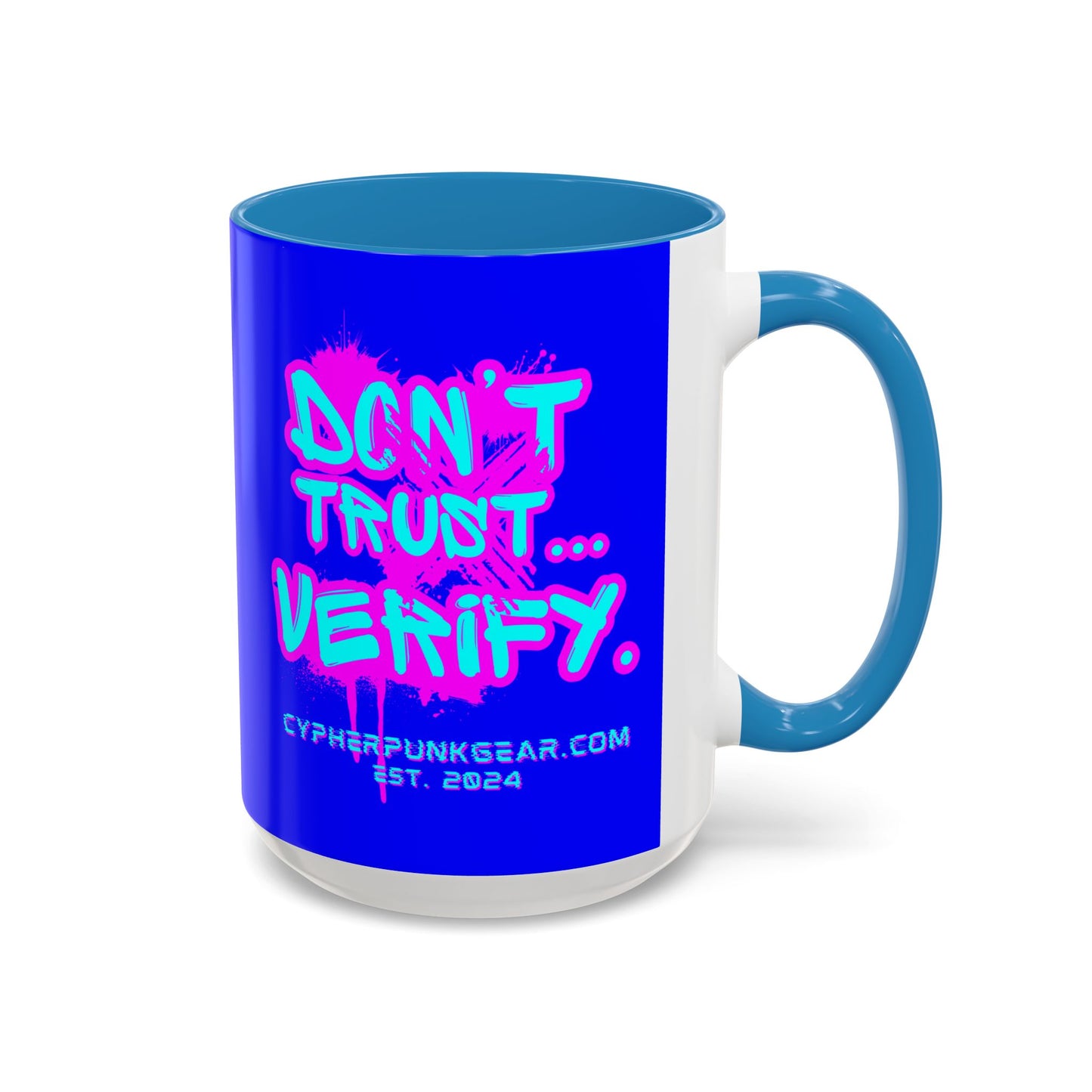 Don't Trust...Verify. Dark Blue Accent Mug by cypherpunkgear.com