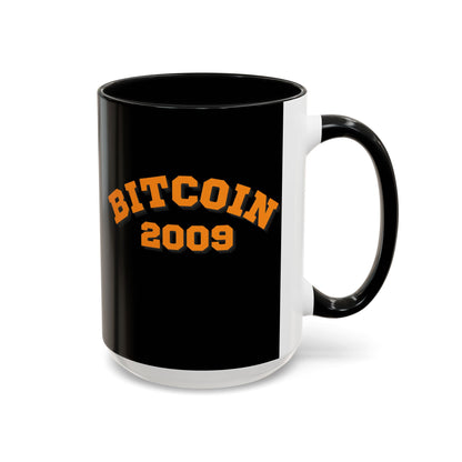 Bitcoin 2009 Black Accent Mug by cypherpunkgear.com