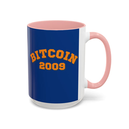 Bitcoin 2009 Dark Blue Accent Mug by cypherpunkgear.com