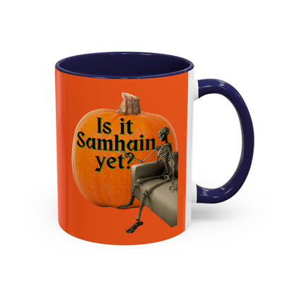Is It Samhain Yet? Skeleton's Giant Pumpkin Orange Accent Mug by CreepyCrafts.boo
