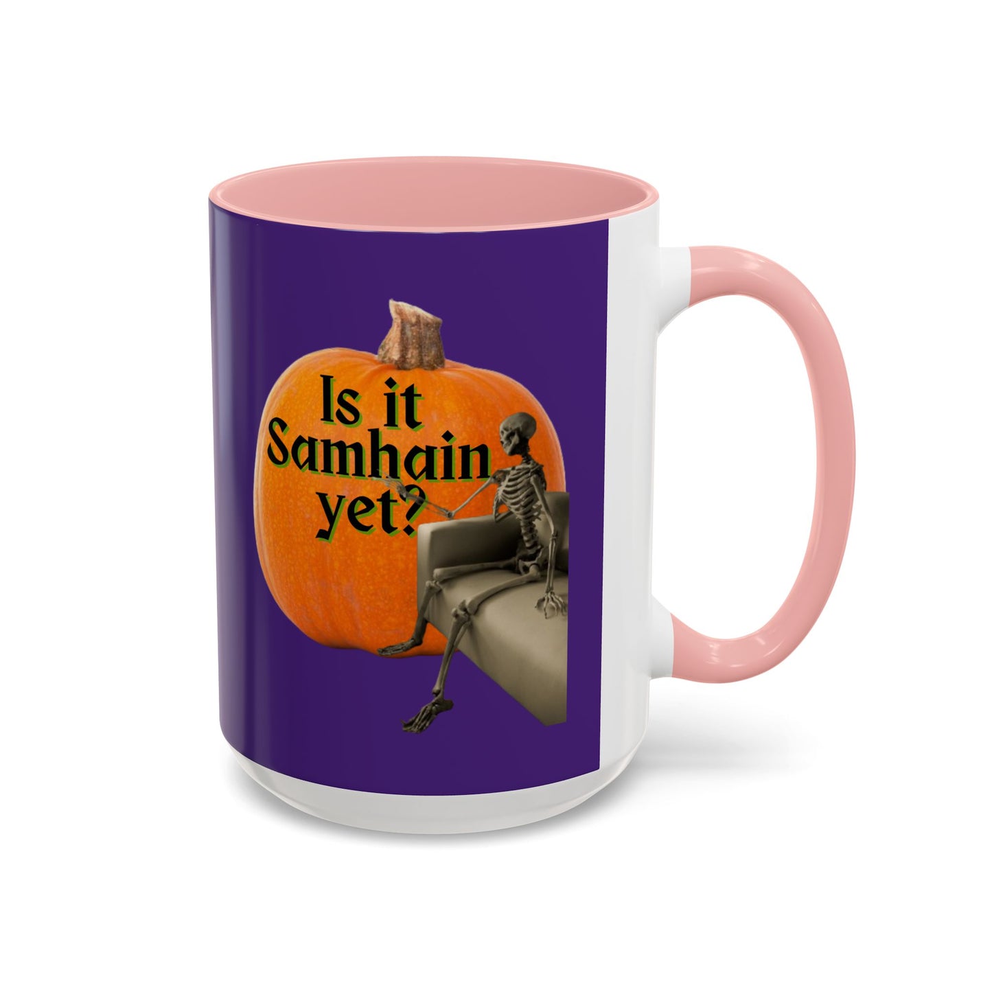 Is It Samhain Yet? Skeleton's Giant Pumpkin Purple Accent Mug by CreepyCrafts.boo