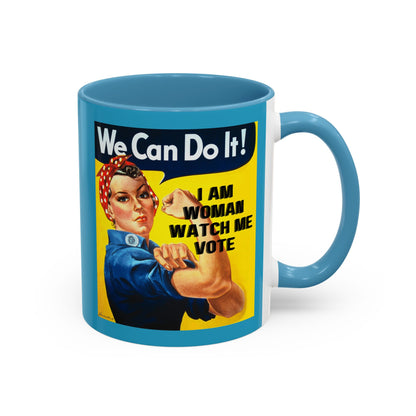 I Am Woman Watch Me Vote Rosie Turquoise Accent Mug by cypherpunkgear.com