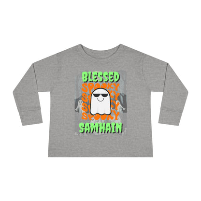 Spooky Blessed Samhain Ghost GNfont Toddler Long Sleeve Tee by cypherpunkgear