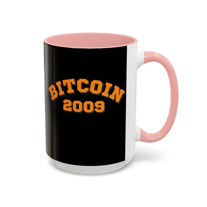 Bitcoin 2009 Black Accent Mug by cypherpunkgear.com