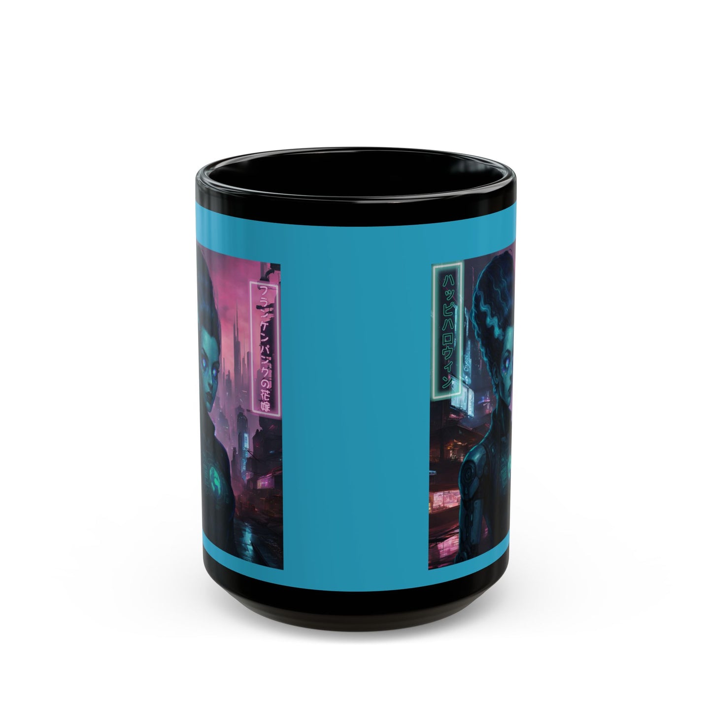 Neon Bride of Frankenstein Turquoise Mug by CreepyCrafts.boo