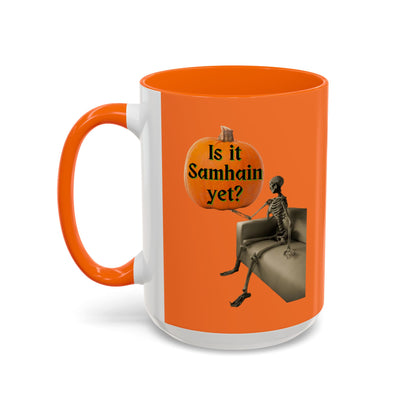 Is it Samhain yet? Skeleton's Pumpkin Orange Accent Mug by CreepyCrafts.boo
