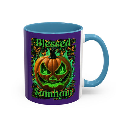 Blessed Samhain Green Jack Purple Accent Mug by CreepyCrafts.boo