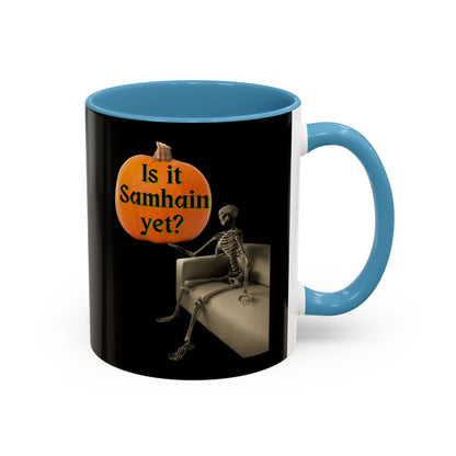Is it Samhain yet? Skeleton's Pumpkin Black Accent Mug by CreepyCrafts.boo