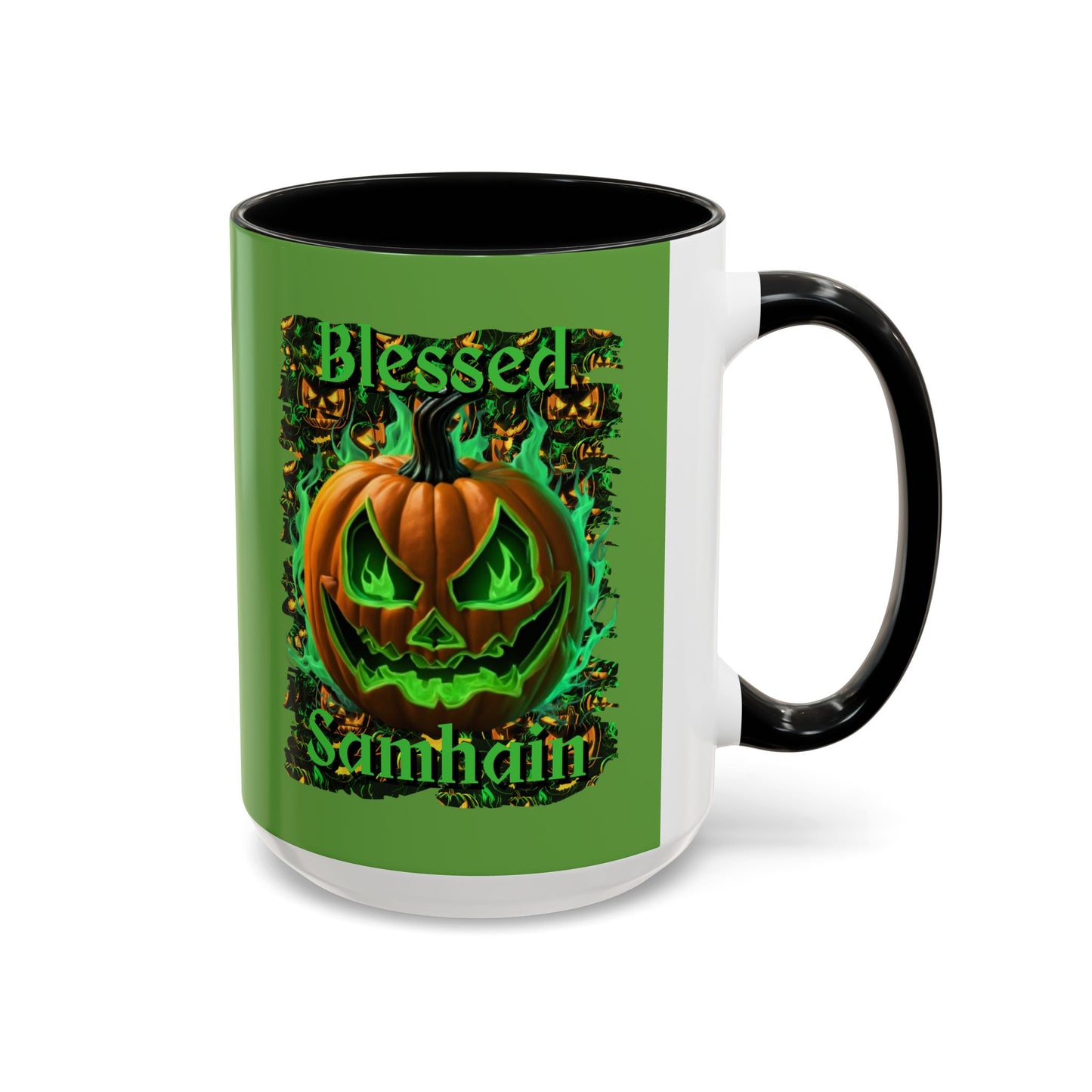 Blessed Samhain Green Jack Green Accent Mug by CreepyCrafts.boo