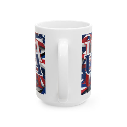 USA Blue font Center Patriot White Mug by cypherpunkgear.com
