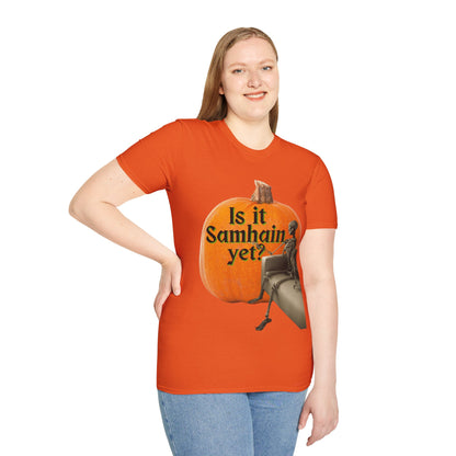 Is It Samhain Yet? Skeleton's Giant Pumpkin Light colors Unisex T-Shirt by CreepyCrafts.boo