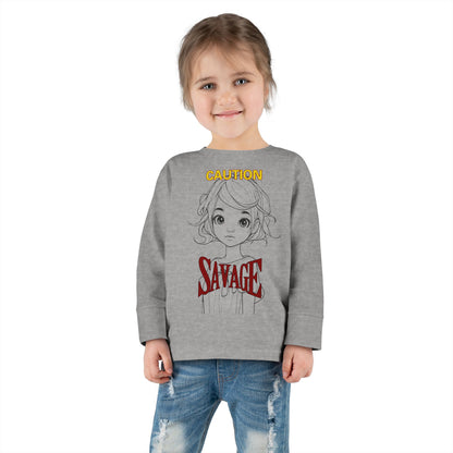 Caution: Tiny but Savage Toddler Long Sleeve Tee by cypherpunkgear.com