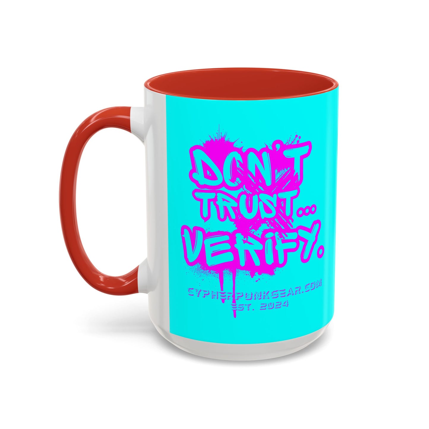 Don't Trust...Verify. Cyan Accent Mug by cypherpunkgear.com