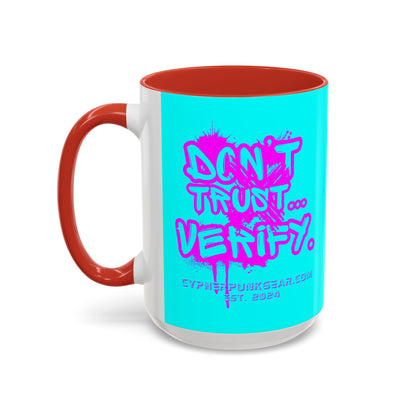 Don't Trust...Verify. Cyan Accent Mug by cypherpunkgear.com