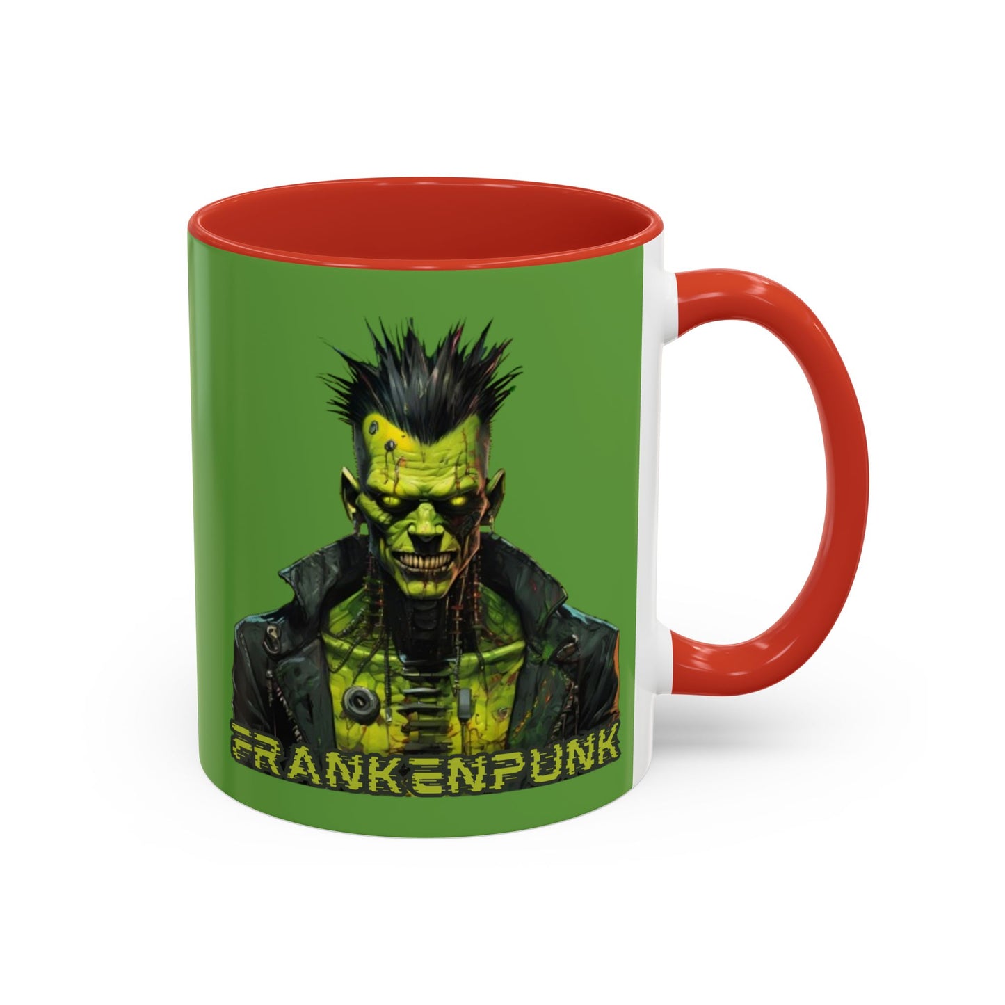 Frankenpunk Green Accent Mug by CreepyCrafts.boo