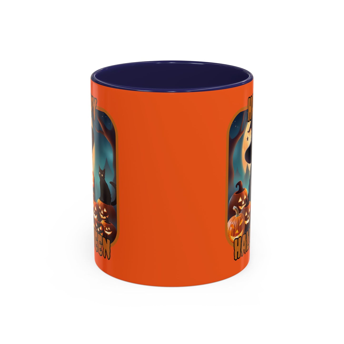 Happy Halloween Cute Witch Orange font Orange Accent Mug by CreepyCrafts.boo