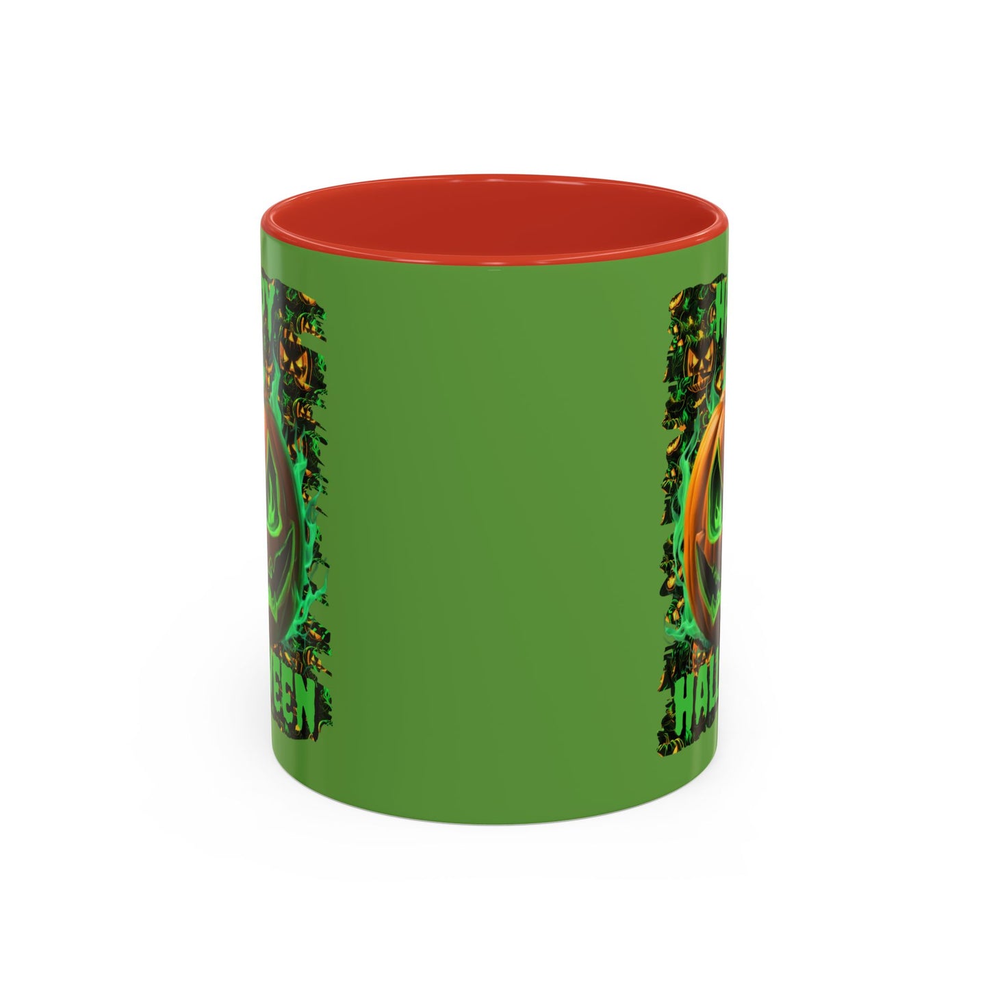 Happy Halloween Green Jack Green Accent Mug by CreepyCrafts.boo