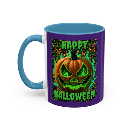 Happy Halloween Green Jack Purple Accent Mug by CreepyCrafts.boo