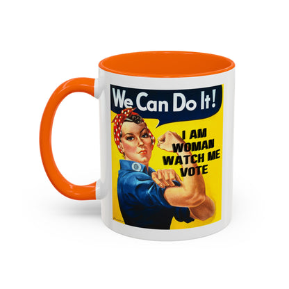 I Am Woman Watch Me Vote Rosie White Accent Mug by cypherpunkgear.com