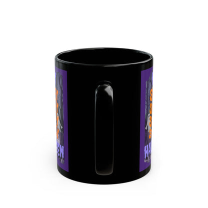 Spooky Happy Halloween Ghost Purple font Purple Mug by CreepyCrafts.boo