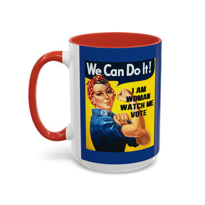 I Am Woman Watch Me Vote Rosie Dark Blue Accent Mug by cypherpunkgear.com