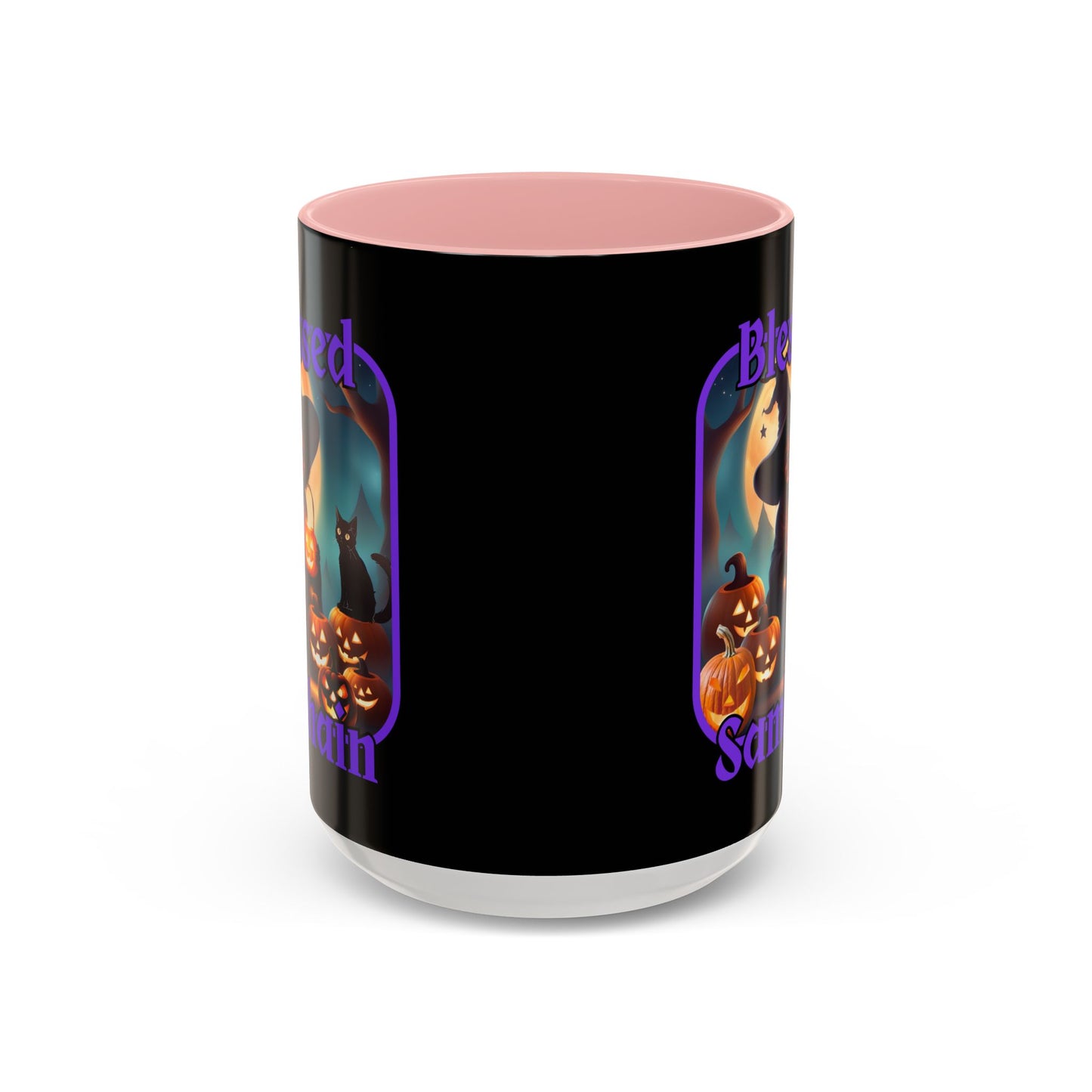 Blessed Samhain Cute Witch Purple font Black Accent Mug by CreepyCrafts.boo