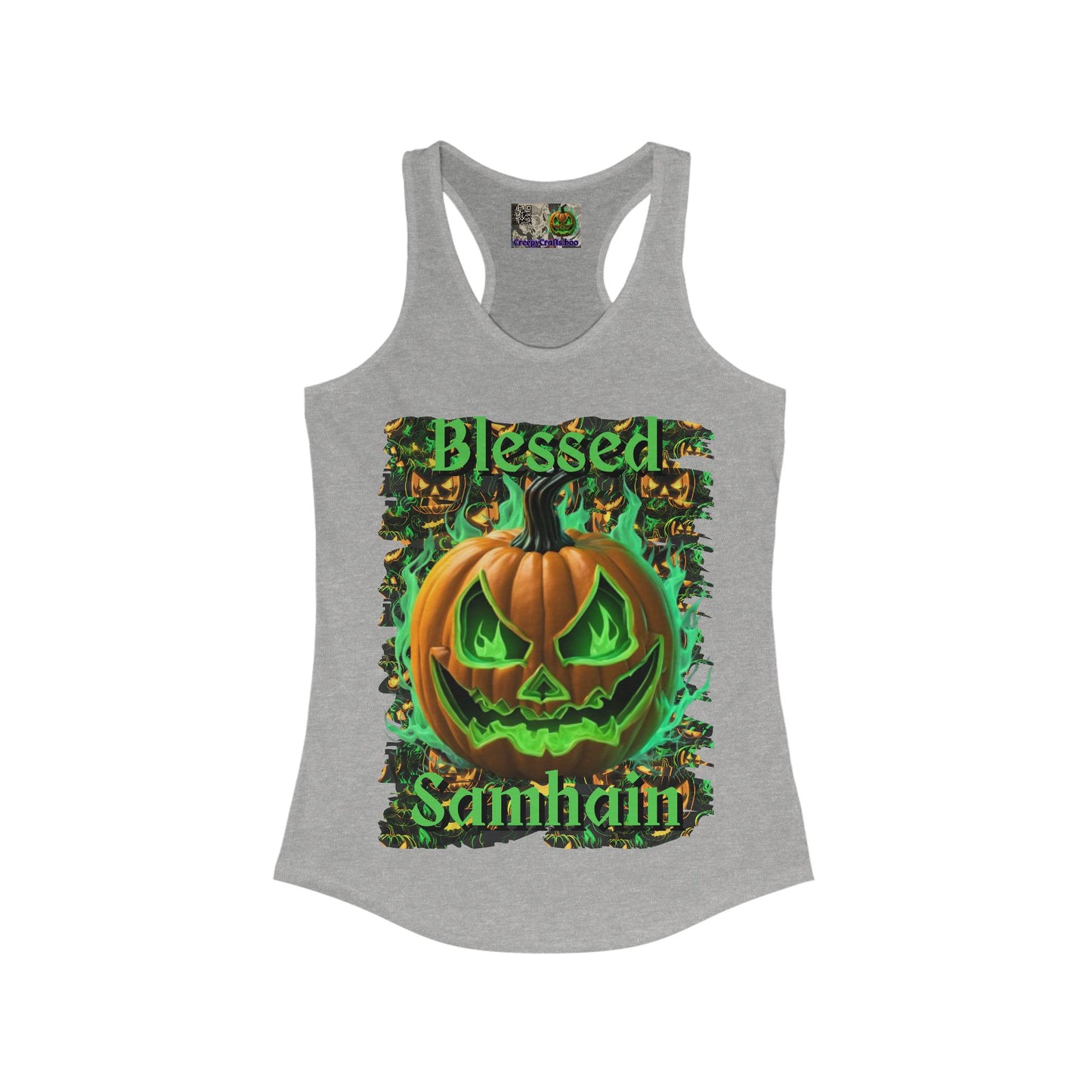 Blessed Samhain Green Jack Women's Racerback Tank Top by CreepyCrafts.boo