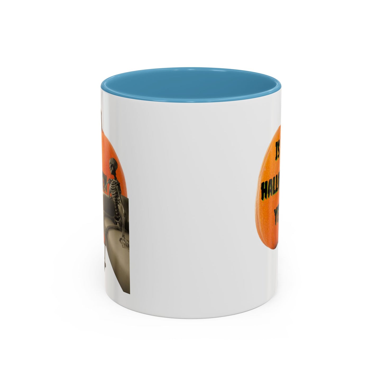 Is it Halloween yet? Skeleton's Giant Pumpkin White Accent Mug by CreepyCrafts.boo