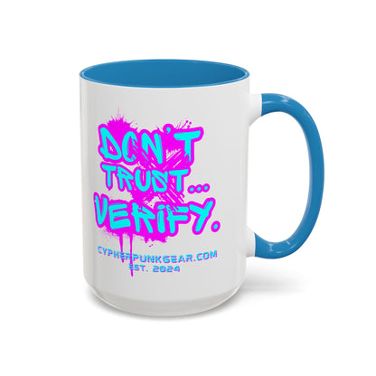 Don't Trust...Verify. White Accent Mug by cypherpunkgear.com