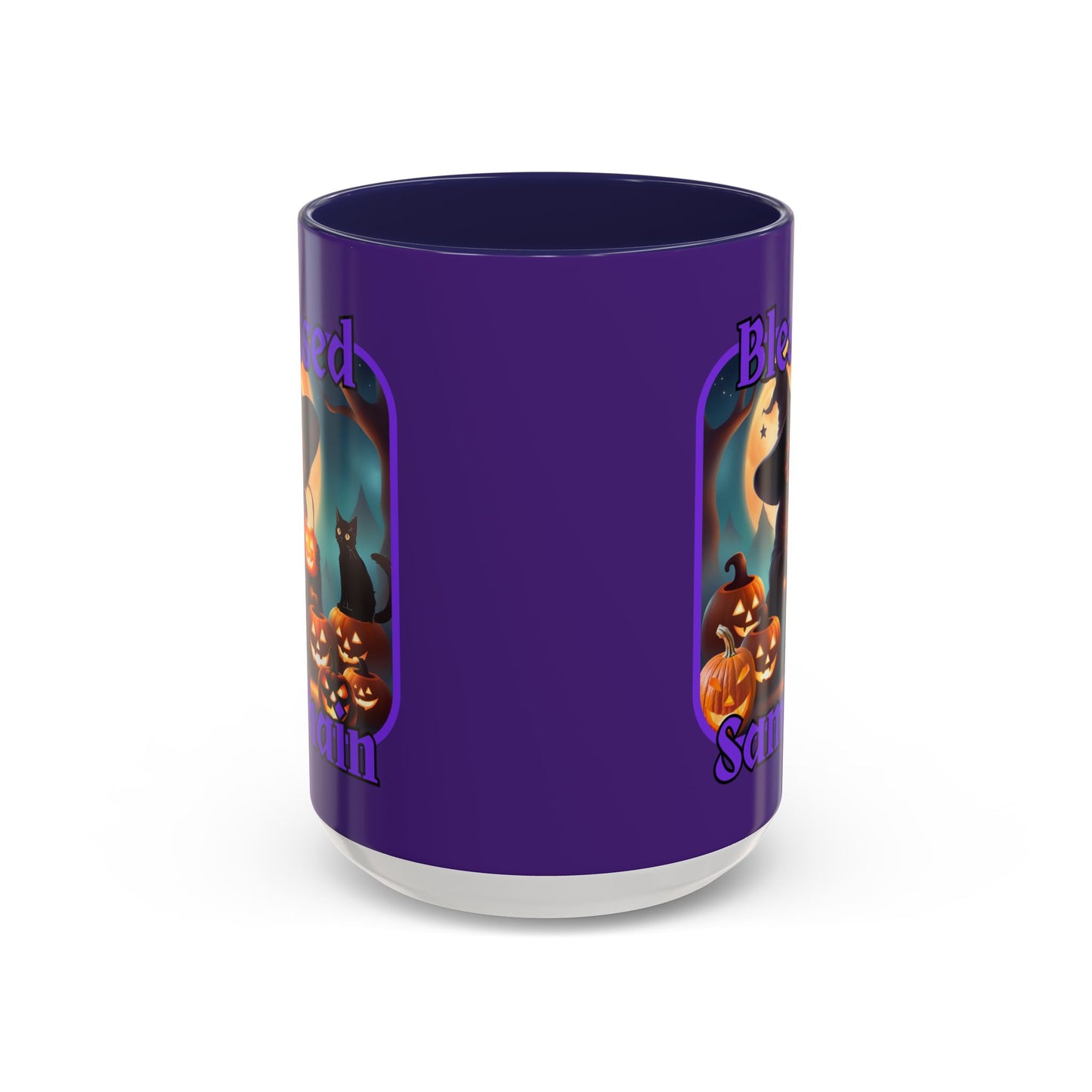 Blessed Samhain Cute Witch Purple font Purple Accent Mug by CreepyCrafts.boo
