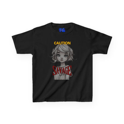 Caution: Small but Savage Kids Heavy Cotton Tee by cypherpunkgear.com