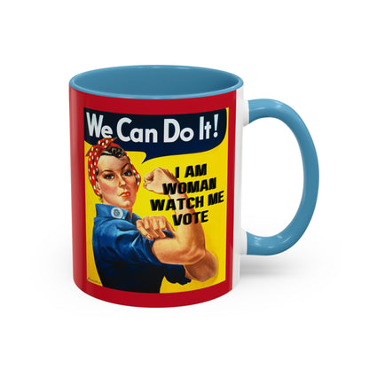 I Am Woman Watch Me Vote Rosie Red Accent Mug by cypherpunkgear.com