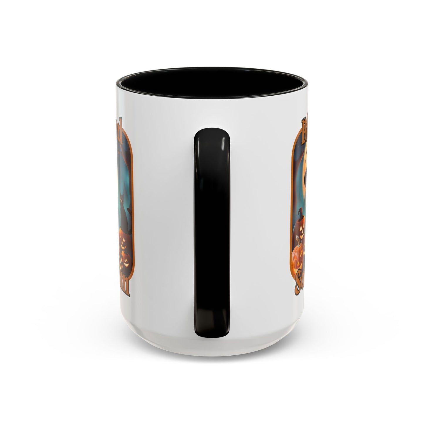 Blessed Samhain Cute Witch Orange font White Accent Mug by CreepyCrafts.boo