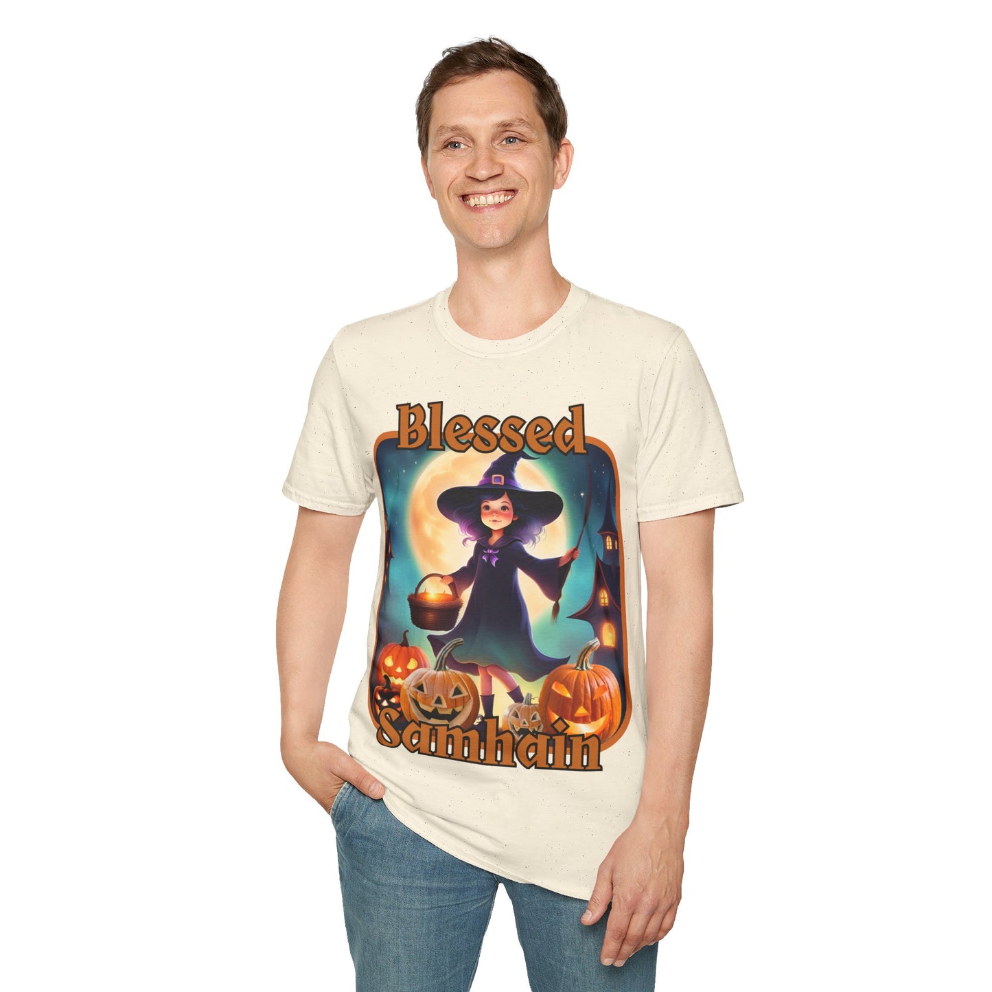 Blessed Samhain Little Witch ORfont LTcolors Unisex T-Shirt by cypherpunkgear