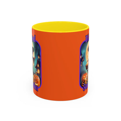 Blessed Samhain Little Witch Purple font Orange Accent Mug by CreepyCrafts.boo