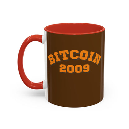 Bitcoin 2009 Brown Accent Mug by cypherpunkgear.com