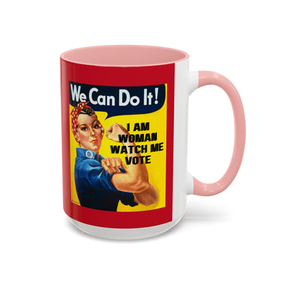 I Am Woman Watch Me Vote Rosie Red Accent Mug by cypherpunkgear.com