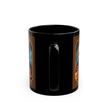 Blessed Samhain Cute Witch Orange font Brown Mug by CreepyCrafts.boo