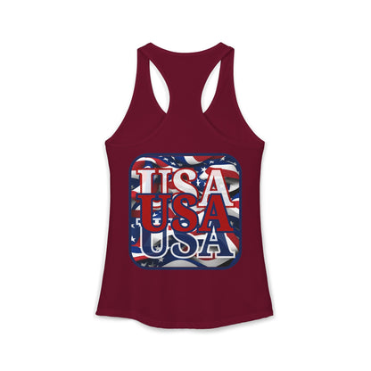 2-sided RED White and Blue USA Patriot Women's Racerback Tank Top by cypherpunkgear.com