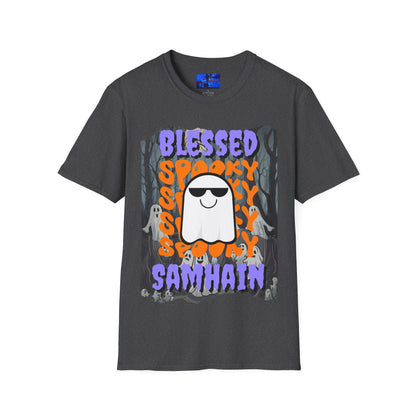 Spooky Blessed Samhain Ghost PRfont Unisex T-Shirt by cypherpunkgear