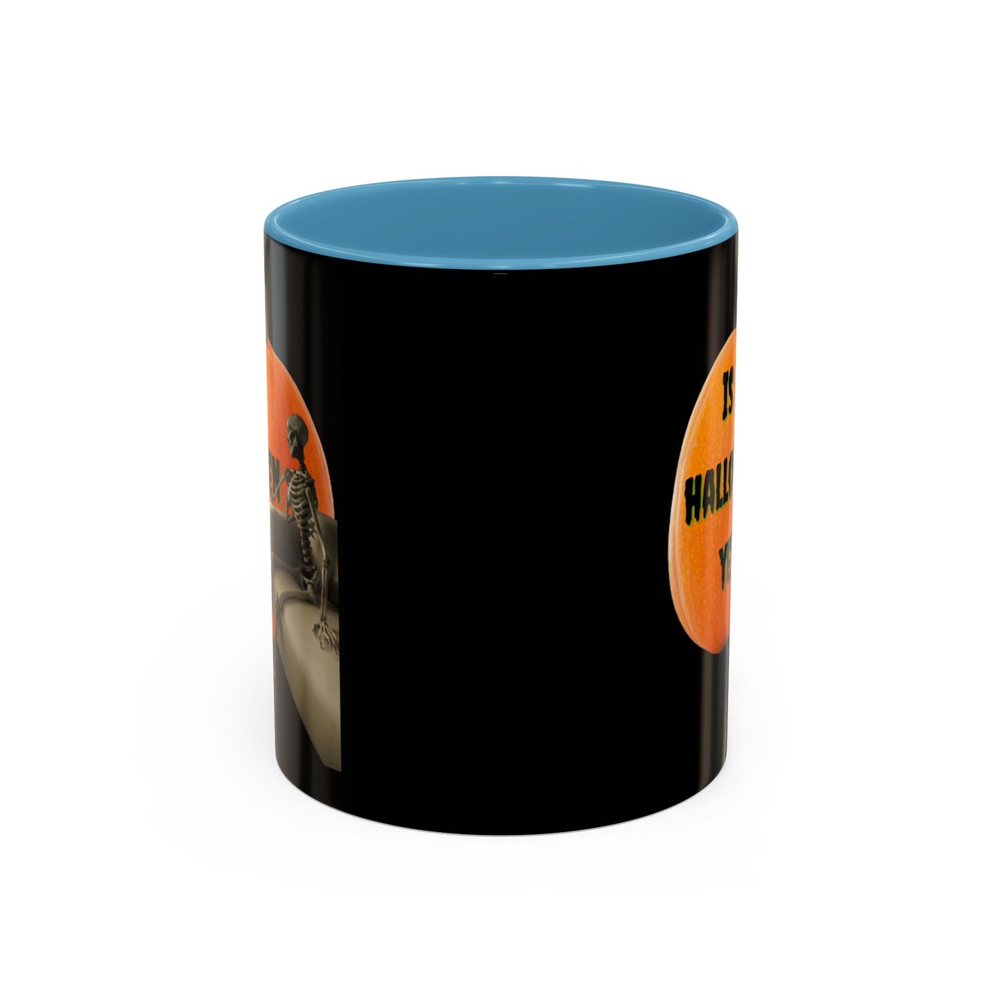 Is it Halloween yet? Skeleton's Giant Pumpkin Black Accent Mug by CreepyCrafts.boo