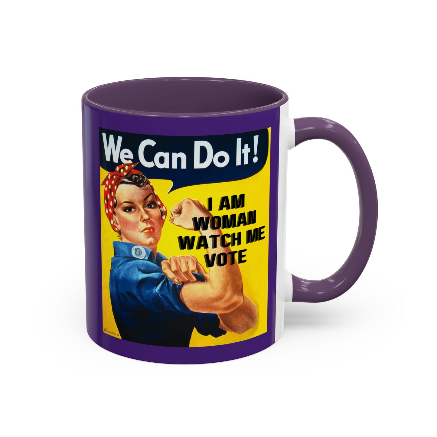 I Am Woman Watch Me Vote Rosie Purple Accent Mug by cypherpunkgear.com