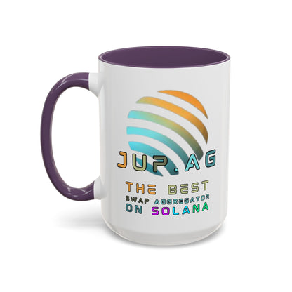 Jupiter (JUP) the best aggregator on Solana White Accent Mug by cypherpunkgear.com