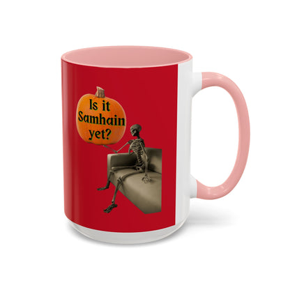 Is it Samhain yet? Skeleton's Pumpkin Red Accent Mug by CreepyCrafts.boo