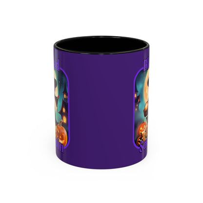 Blessed Samhain Little Witch Purple font Purple Accent Mug by CreepyCrafts.boo