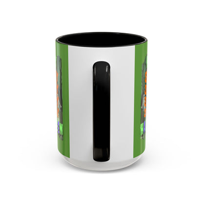 Spooky Happy Halloween Ghost Mixed font Green Accent Mug by CreepyCrafts.boo